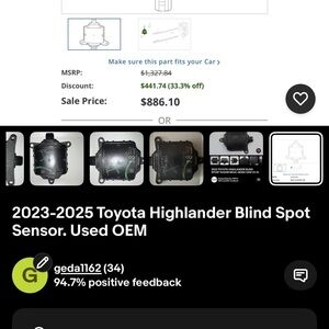 Highlander Blind Spot Sensor - Black